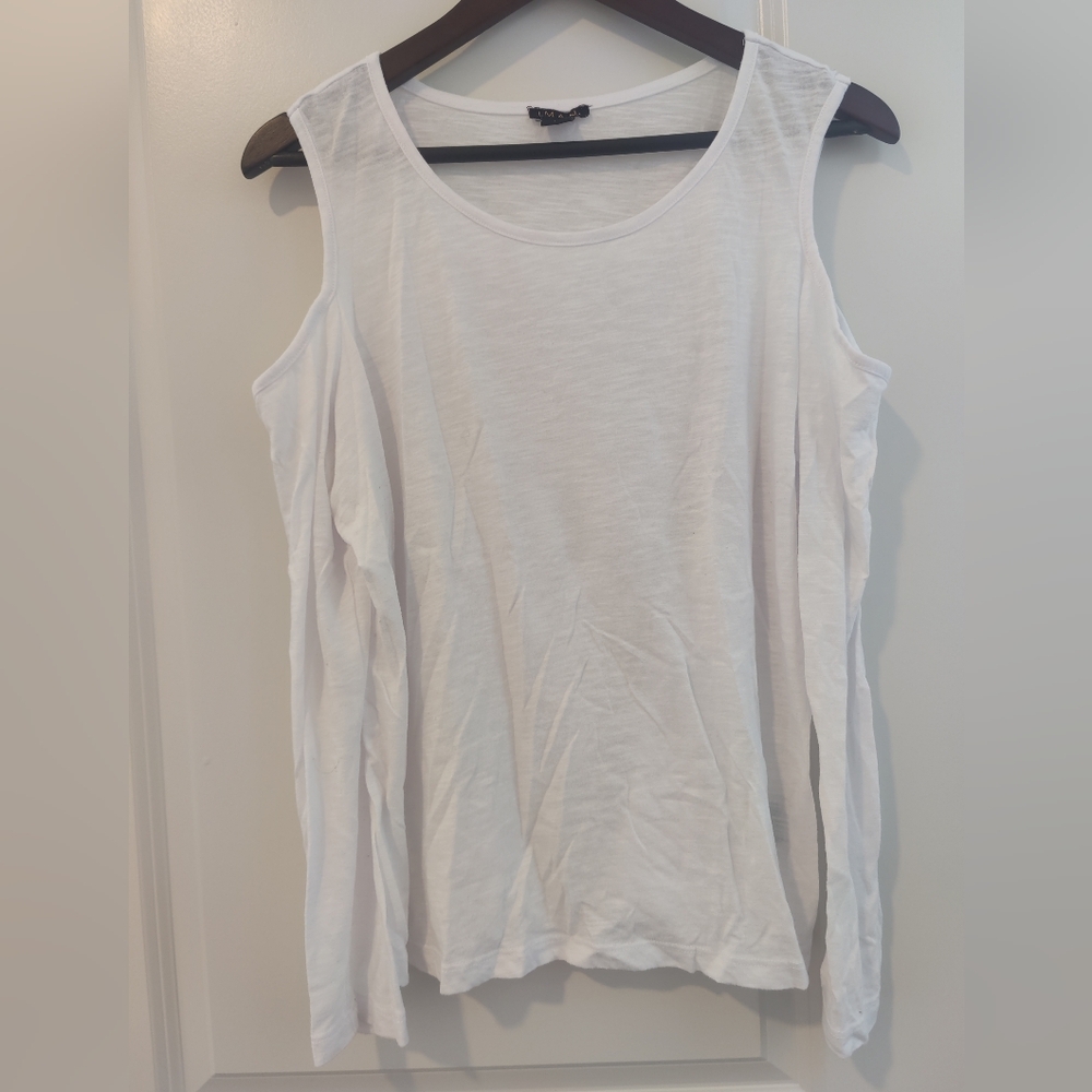 IMAN Cold Shoulder Long Sleeve Top - White - Size XL